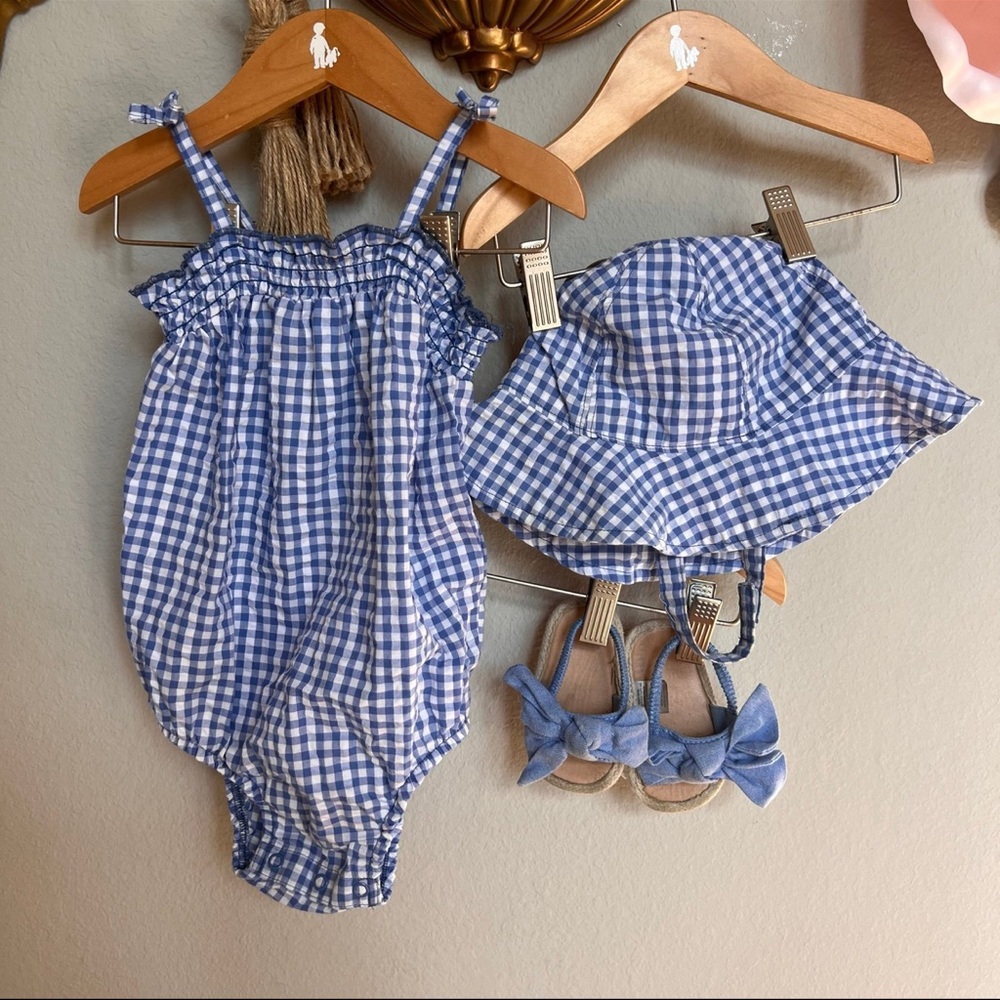 Carter's Blue Gingham Matching Jumpsuit Set